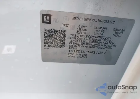 2018 Chevrolet Malibu Lt z USA, uszkodzony, nr VIN 1G1ZD5ST1JF144857